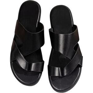 New Gorglitter Mens Size 10 Black Faux Leather Thong Flip Flop Flat Sandal Shoes